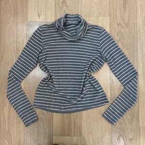 Aerie Real Soft Ribbed Turtleneck Striped Long Sleeve Shirt Size Small